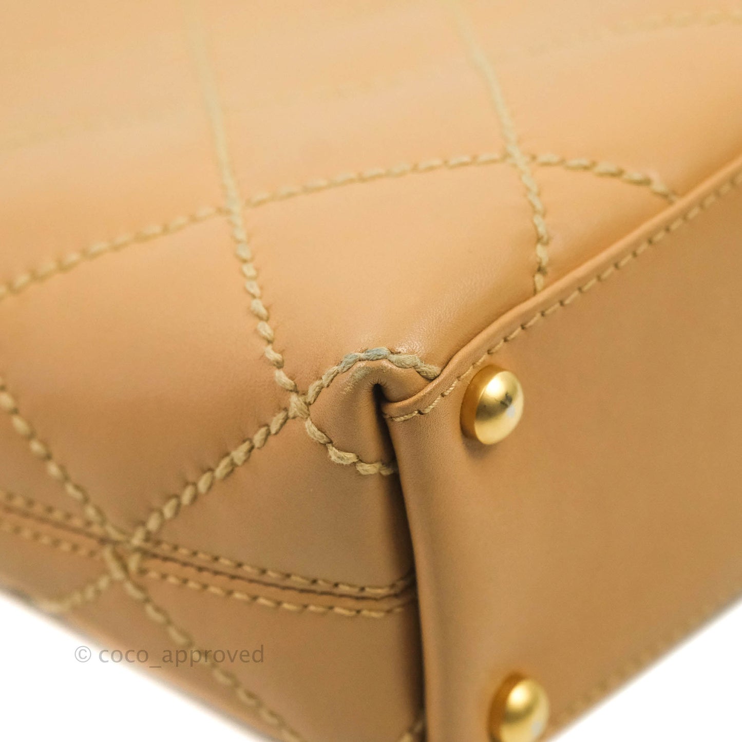 Chanel Vintage Quilted CC Tote Bag Beige Calfskin Gold Hardware