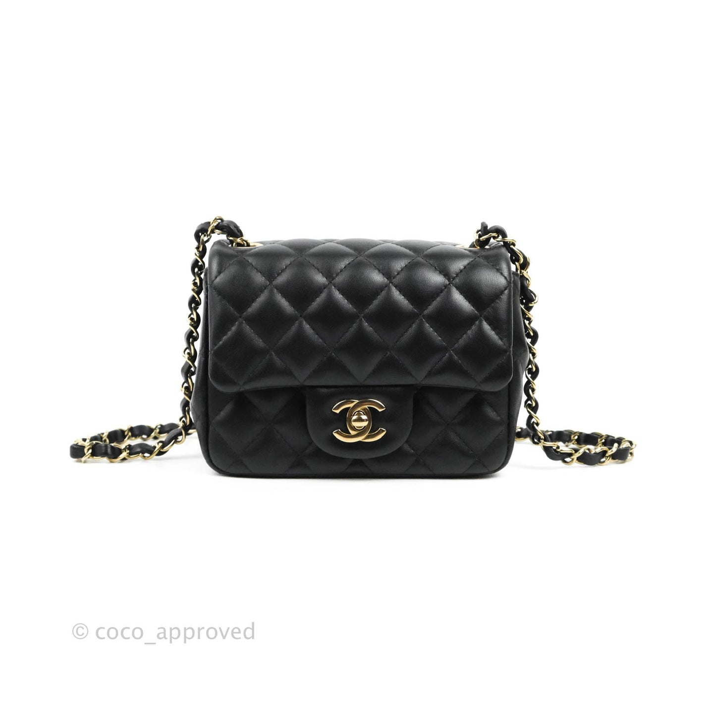 Chanel Quilted Mini Square Black Lambskin Gold Hardware