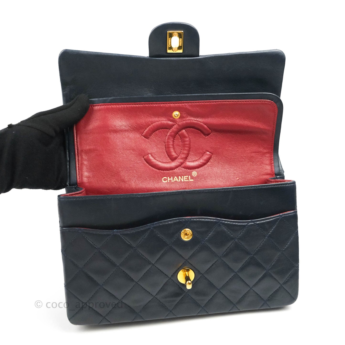 Chanel Classic Vintage Medium M/L Flap Navy Lambskin 24K Gold Hardware