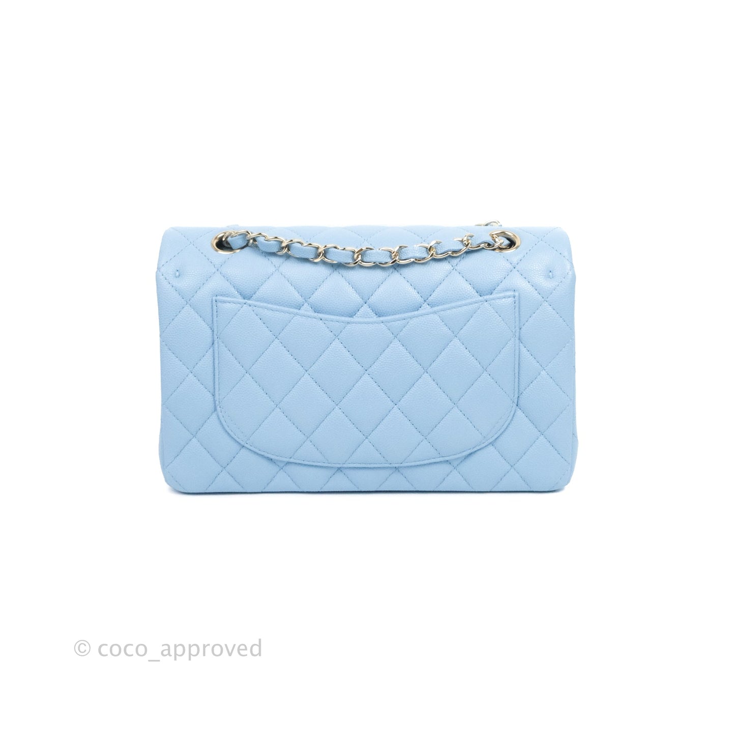 Chanel Small Classic Quilted Flap Light Blue Caviar Gold Hardware