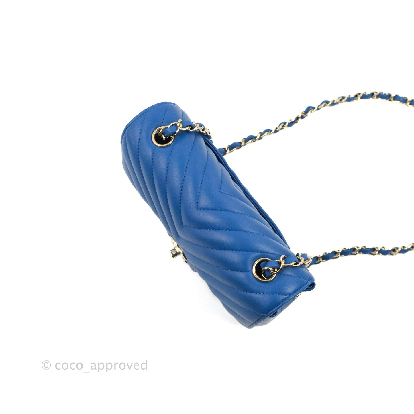 Chanel Chevron Mini Rectangular Flap Blue Lambskin Light Gold Hardware