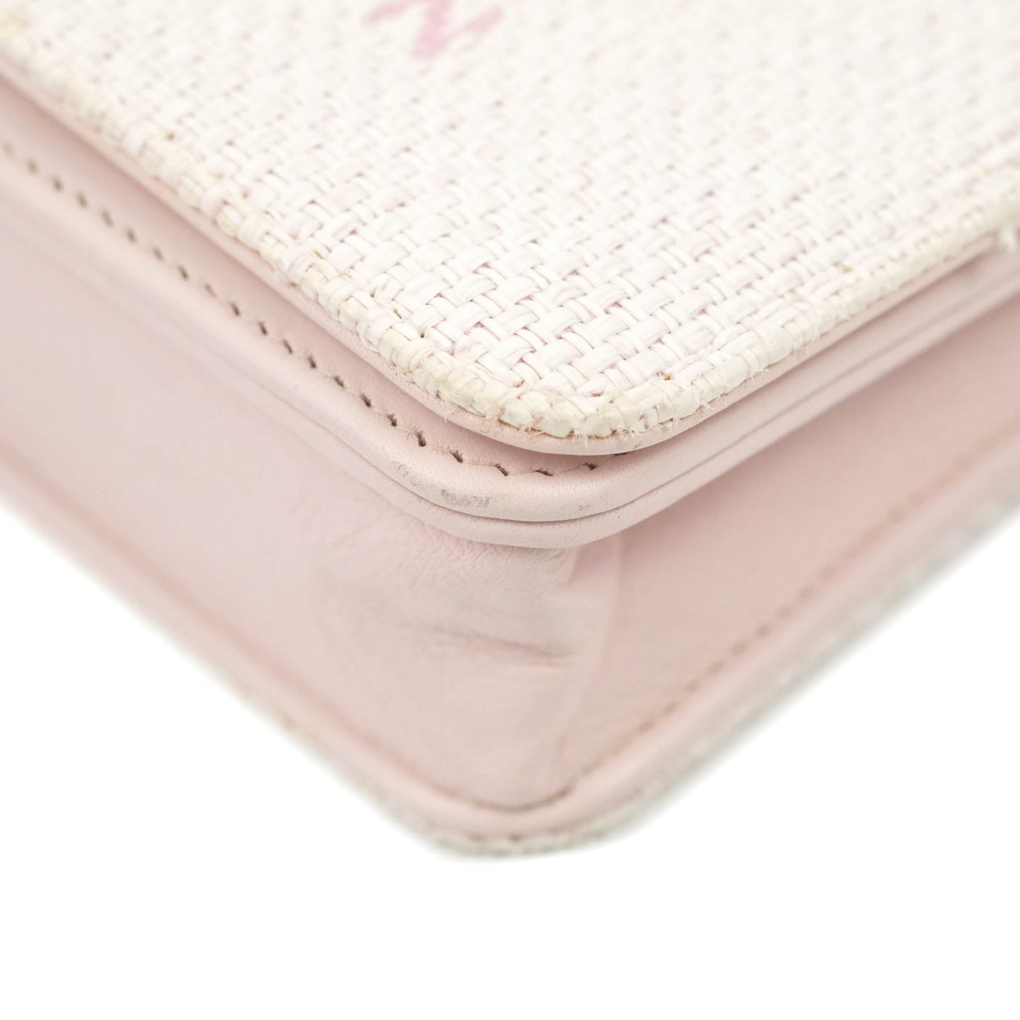 Chanel Deauville Wallet On Chain WOC Pink Canvas Silver Hardware