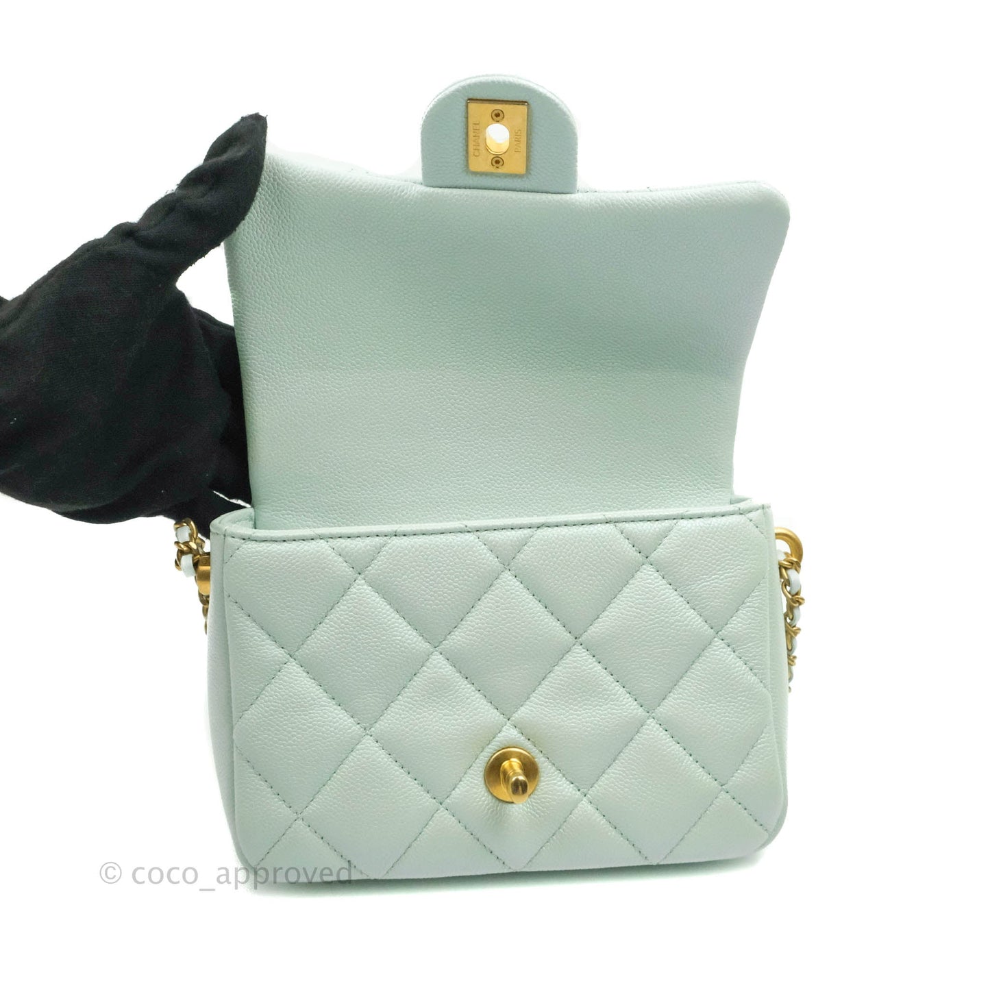 Chanel Quilted My Perfect Mini Iridescent Mint Green Caviar Aged Gold Hardware 21K