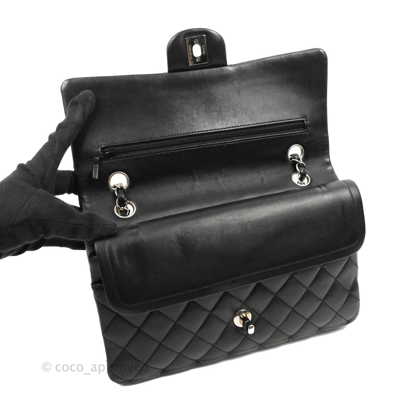 Chanel Medium Classic Quilted Flap Black Lambskin Silver Hardware
