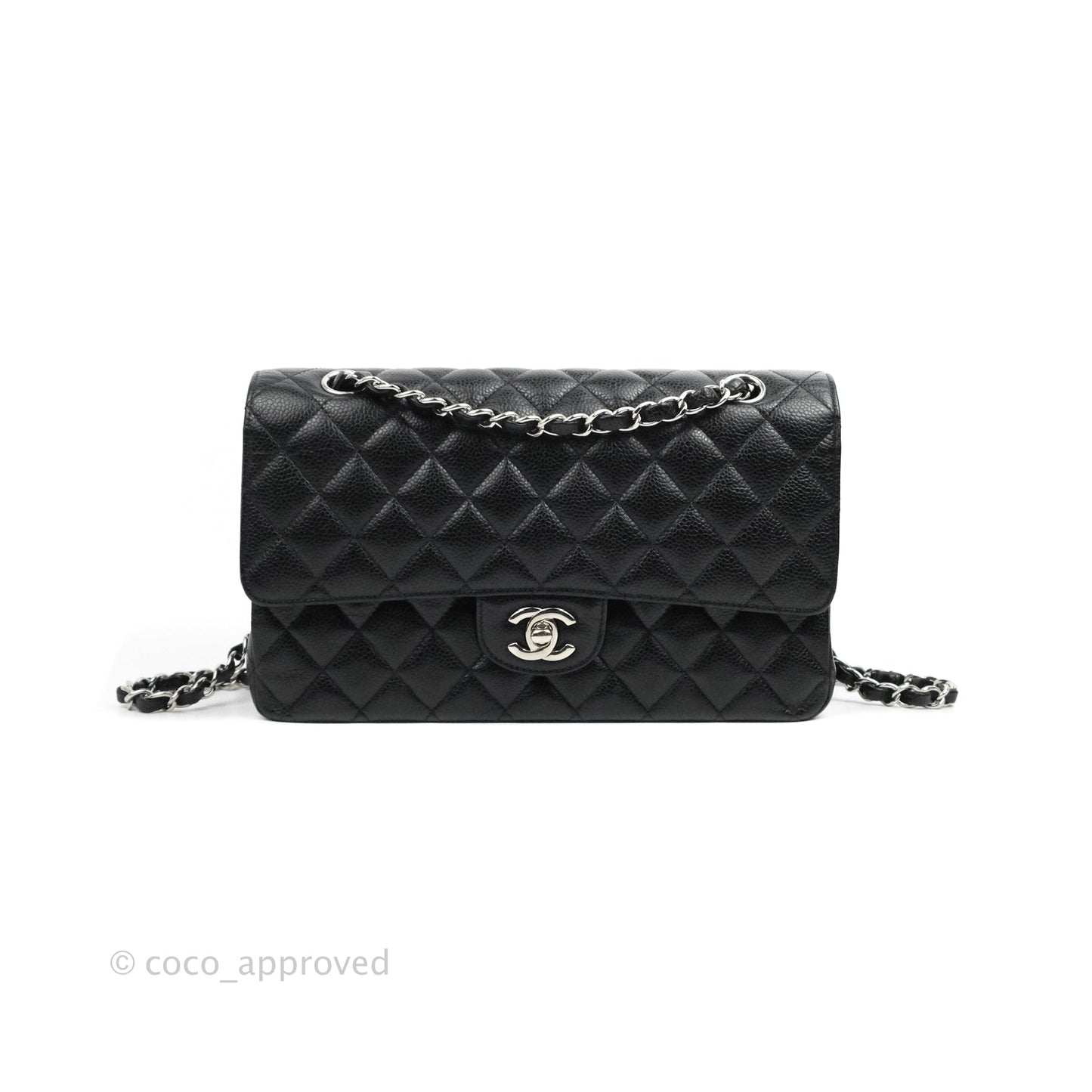 Chanel Classic M/L Medium Flap Quilted Black Caviar Silver Hardware