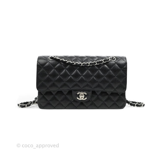 Chanel Classic M/L Medium Flap Quilted Black Caviar Silver Hardware