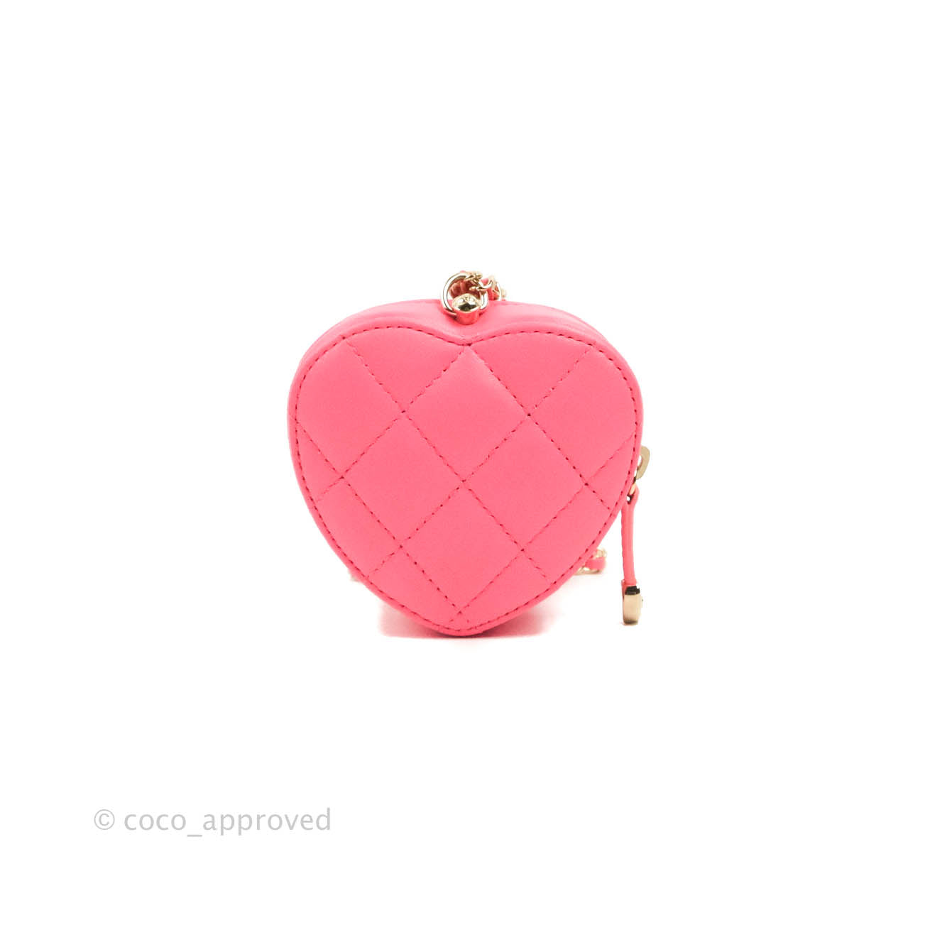Chanel Small Heart Coin Purse Necklace Pink Lambskin Gold Hardware 22S