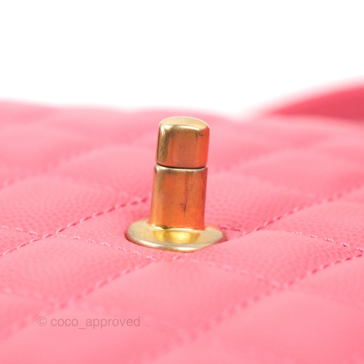 Chanel Small Coco Handle Quilted Pink Caviar Aged Gold Hardware Lizard Embossed Handle