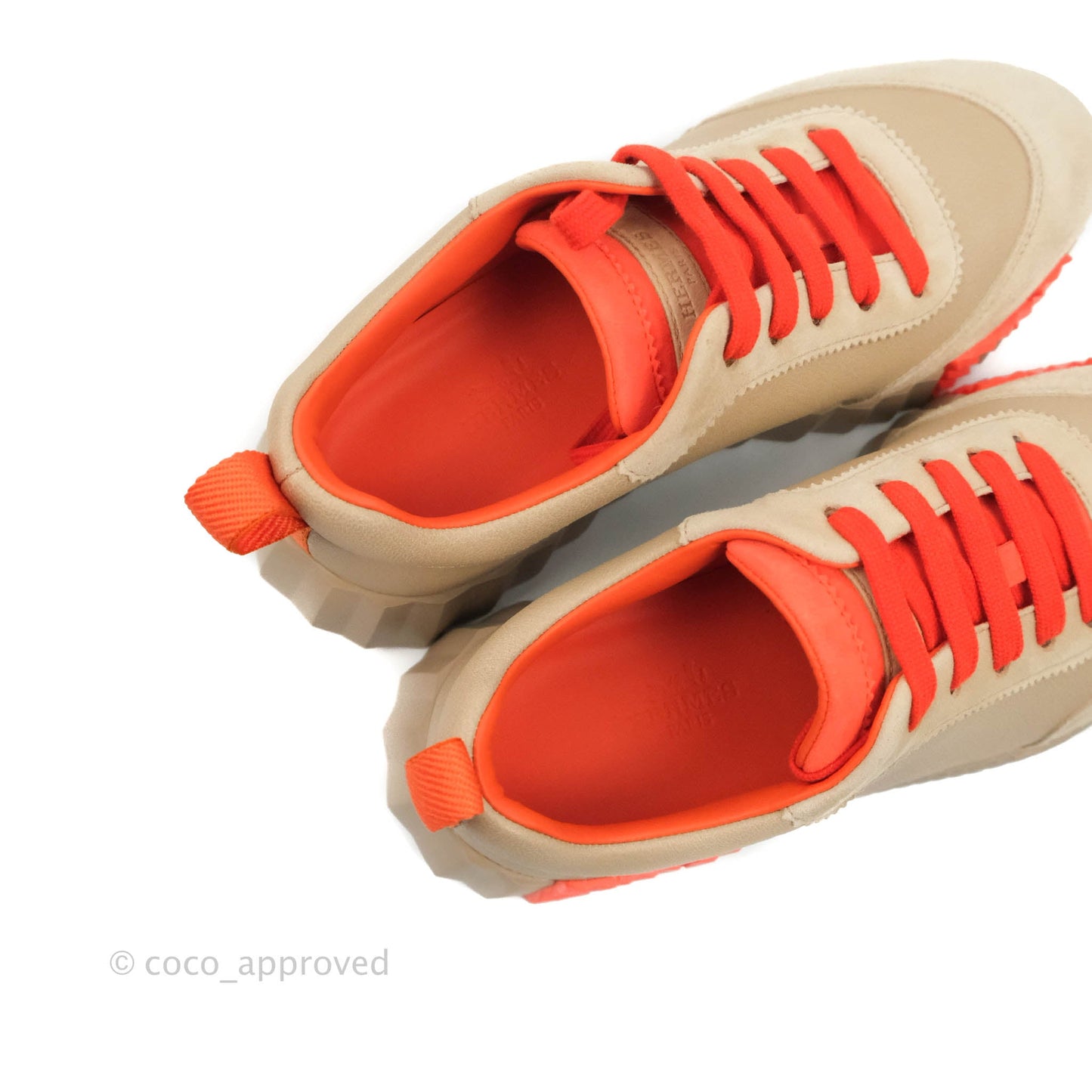 Hermès Bouncing Sneaker Beige Sarrasin / Orange Sanguine Goatskin Size 35.5