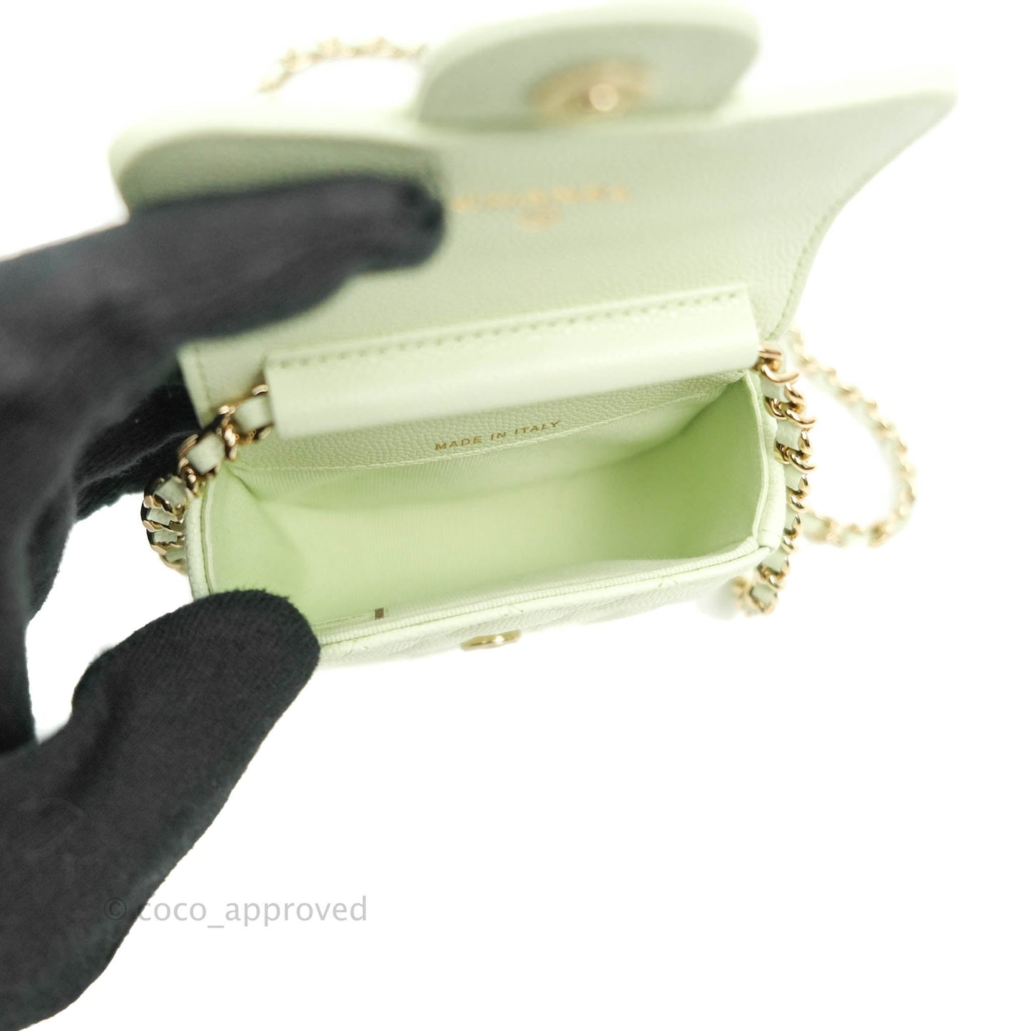 Chanel Classic Clutch With Chain Mint Green Gold Hardware