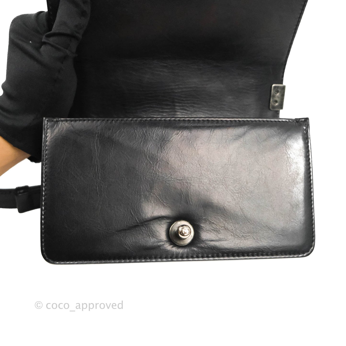 Chanel Small Boy Double Stitch Black Calfskin Ruthenium Hardware