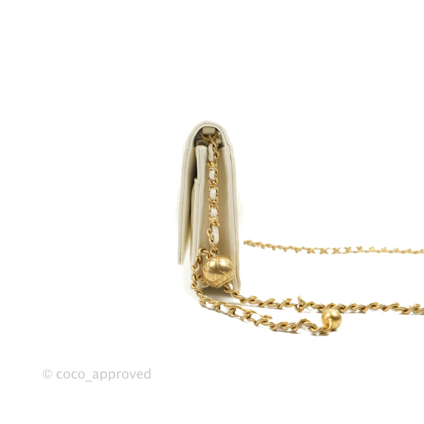 Chanel Quilted Pearl Crush Wallet on Chain WOC White Lambskin Aged Gold Hardware