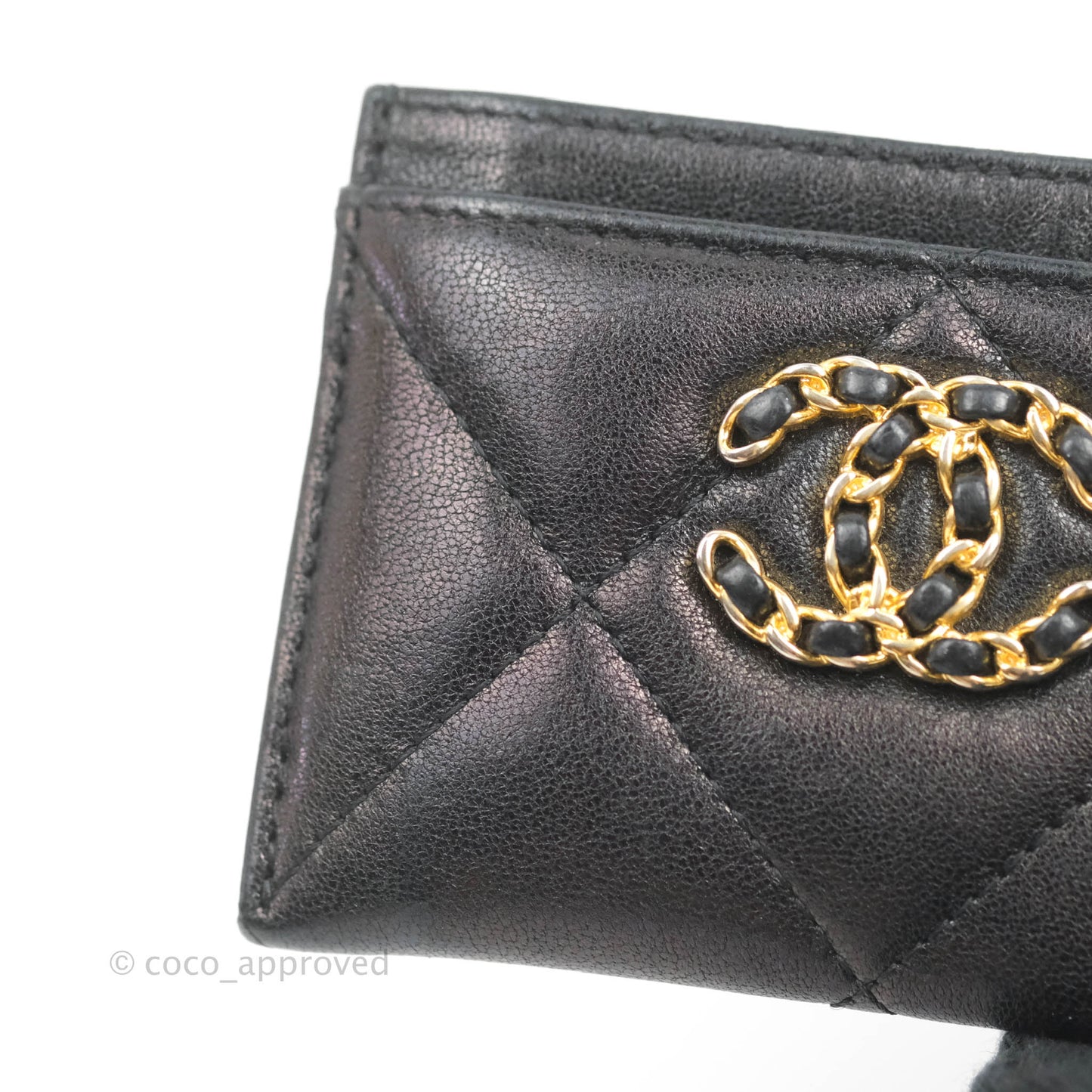 Chanel 19 Quilted Iridescent Black Flat Card Holder