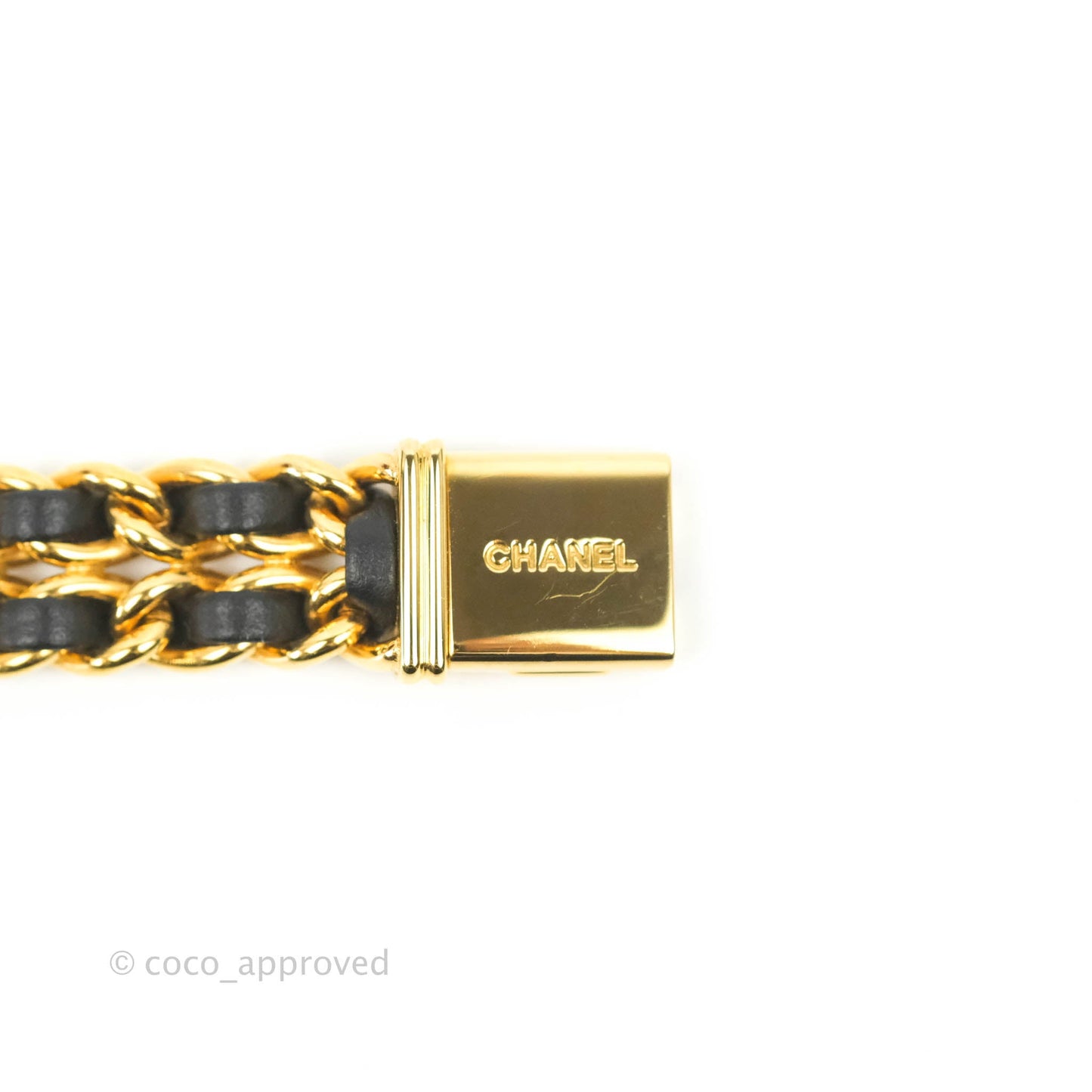 Chanel Vintage Première Watch Black Leather Gold Plated Size M