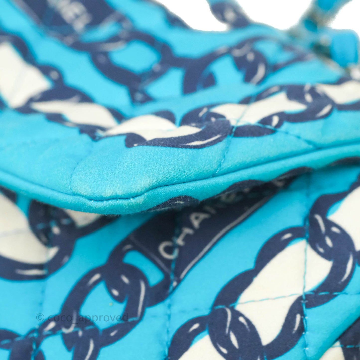 Chanel Medium Single Flap Chain Printed in Blue Silk Gun Metal