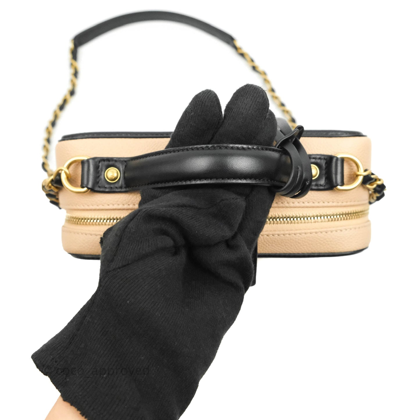 Chanel Quilted Medium CC Filigree Vanity Case Beige Caviar Gold Hardware