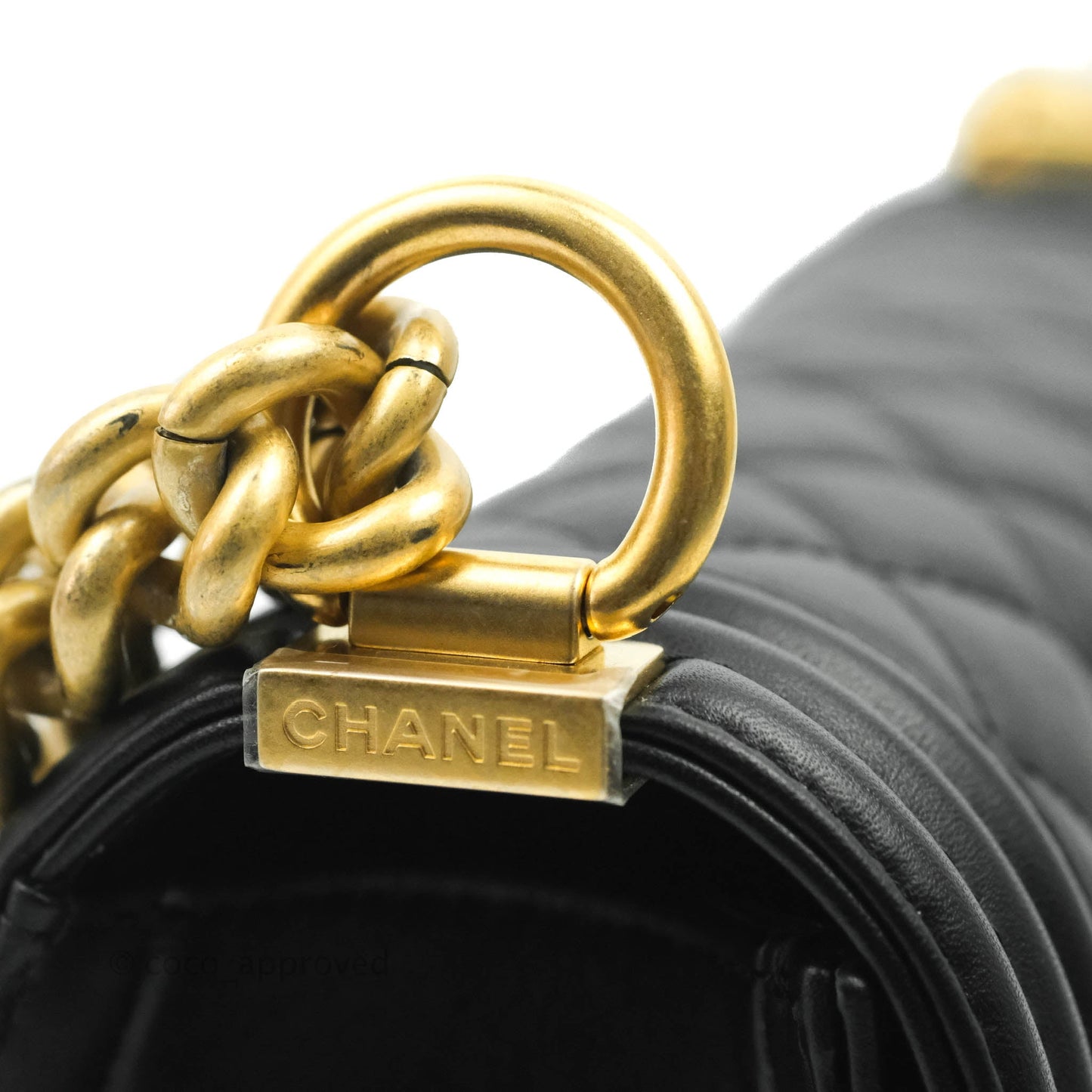 Chanel Boy Quilted Small Black Calfskin Aged Gold Hardware