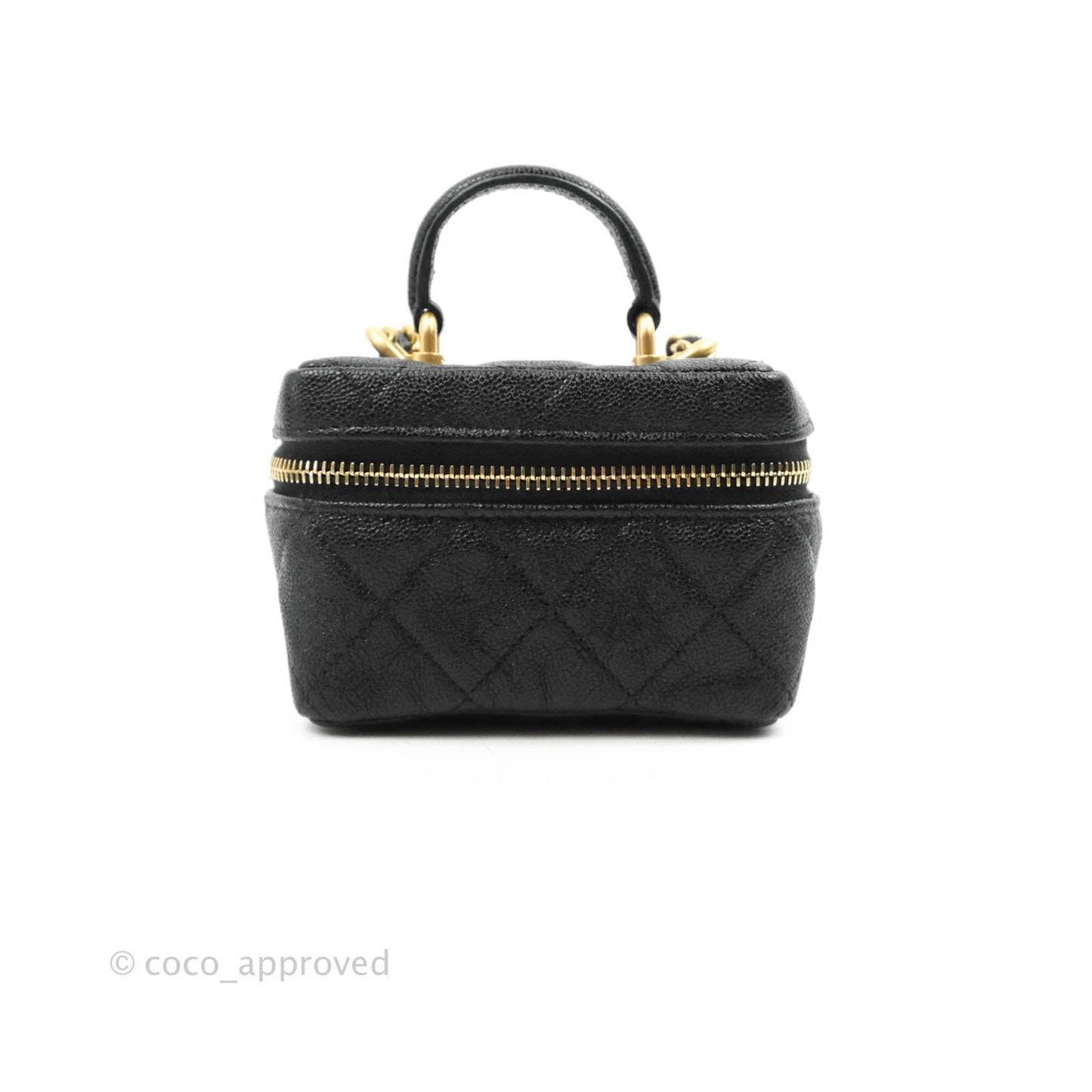 Chanel Quilted Mini Top Handle Vanity With Chain Black Caviar Aged Gold Hardware