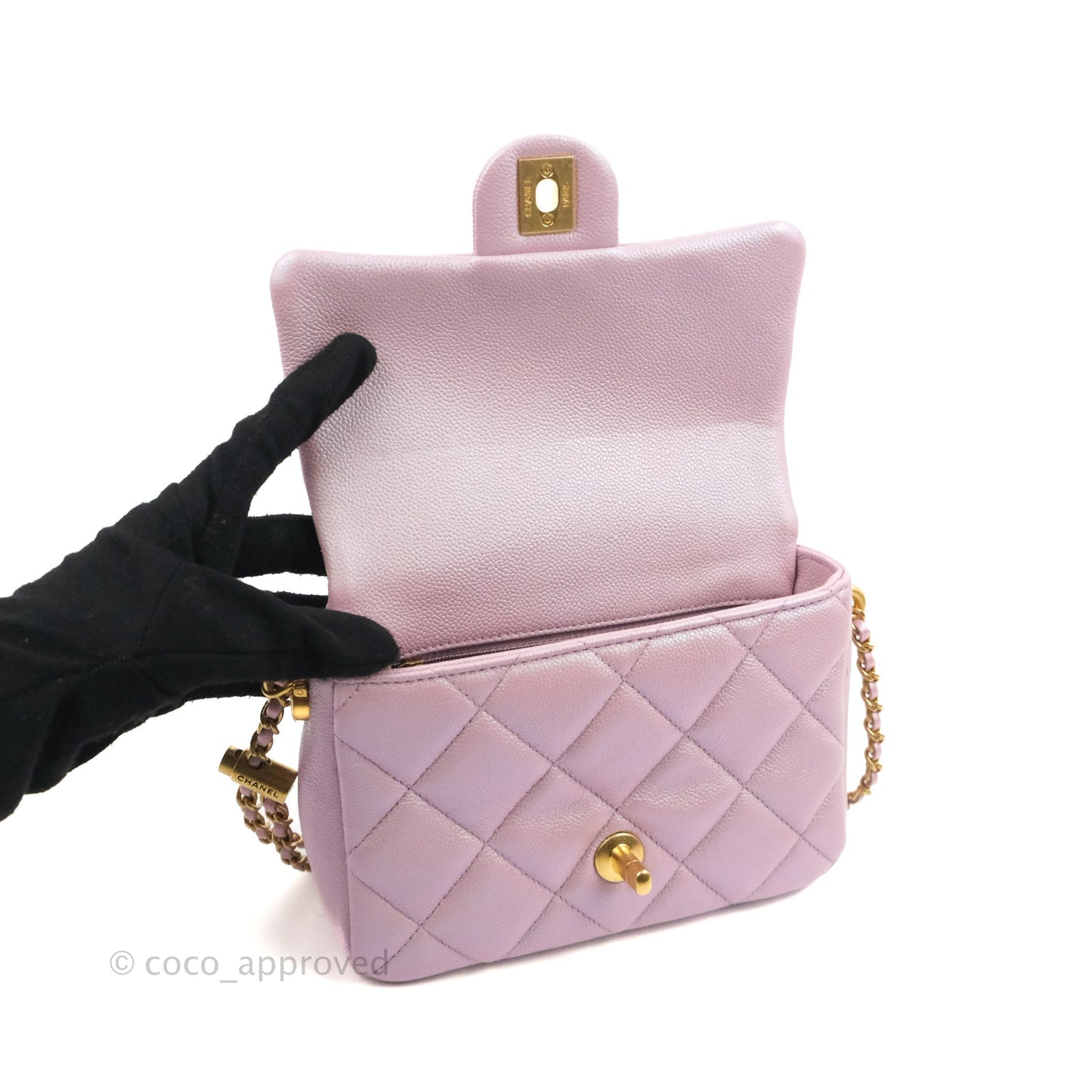 Chanel Quilted My Perfect Mini Iridescent Lilac Caviar Aged Gold Hardware 21K
