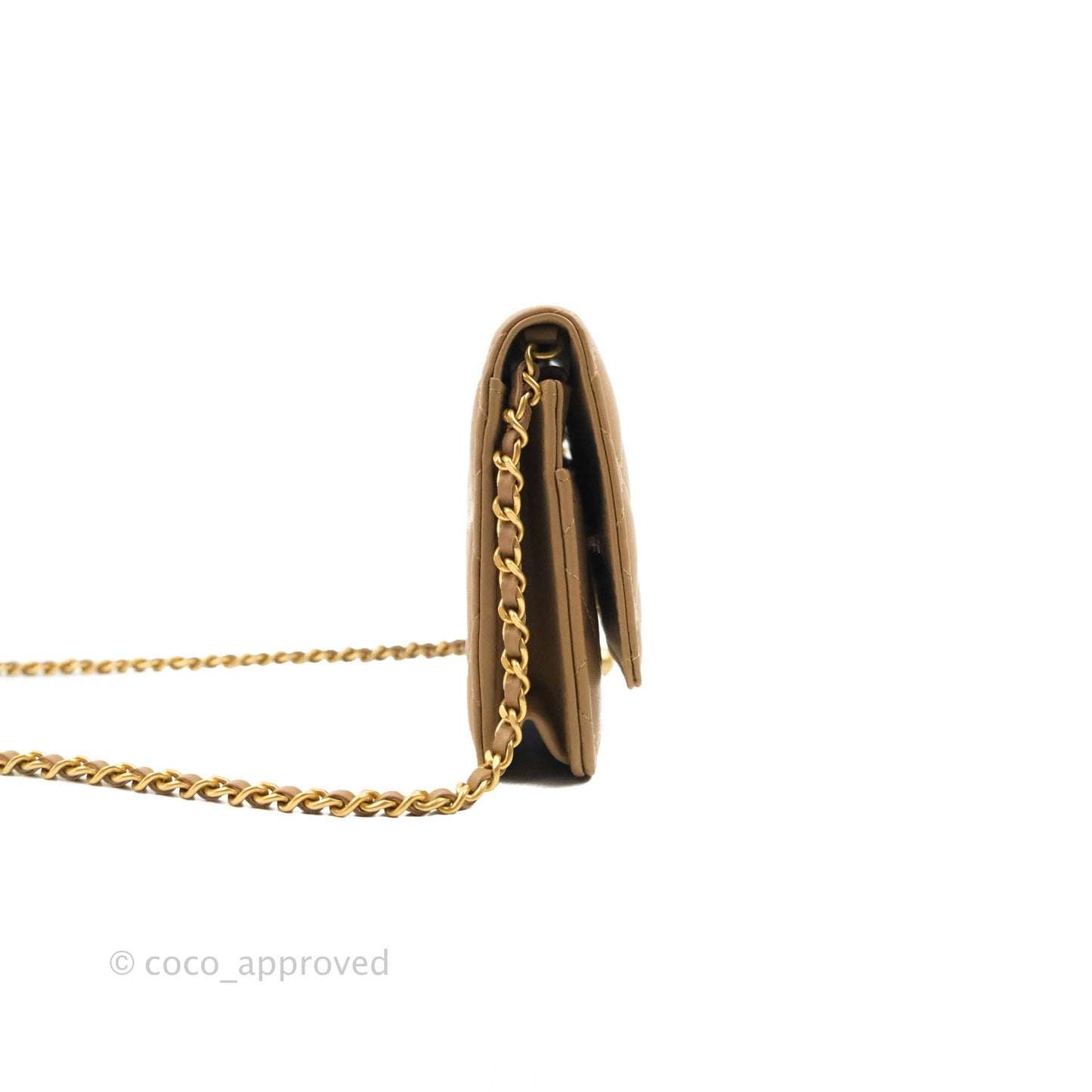 Chanel Quilted Pearl Crush Wallet on Chain WOC Beige Lambskin Aged Gold Hardware 22B