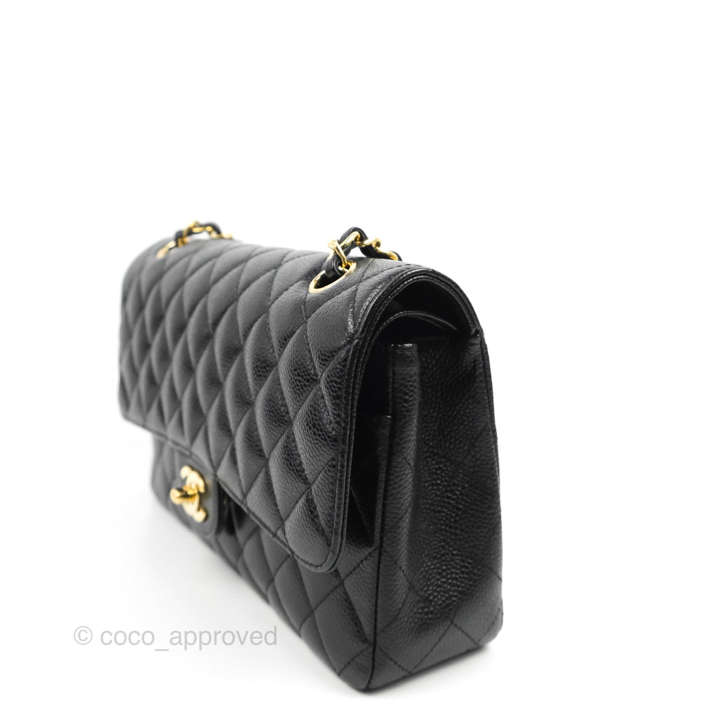 Chanel Classic M/L Medium Flap Quilted Black Caviar 24K Gold Hardware
