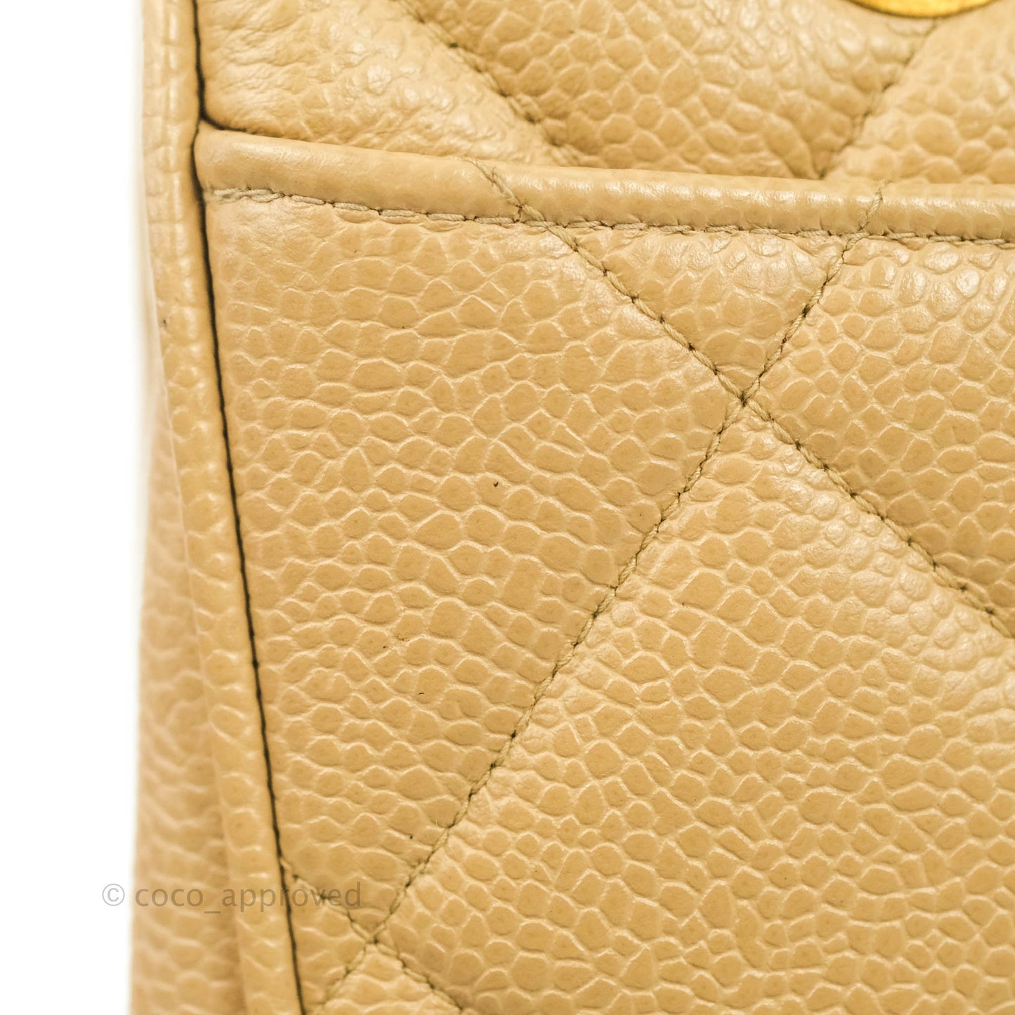 Chanel Vintage CC Quilted Tote Dark Beige Caviar 24K Gold Hardware