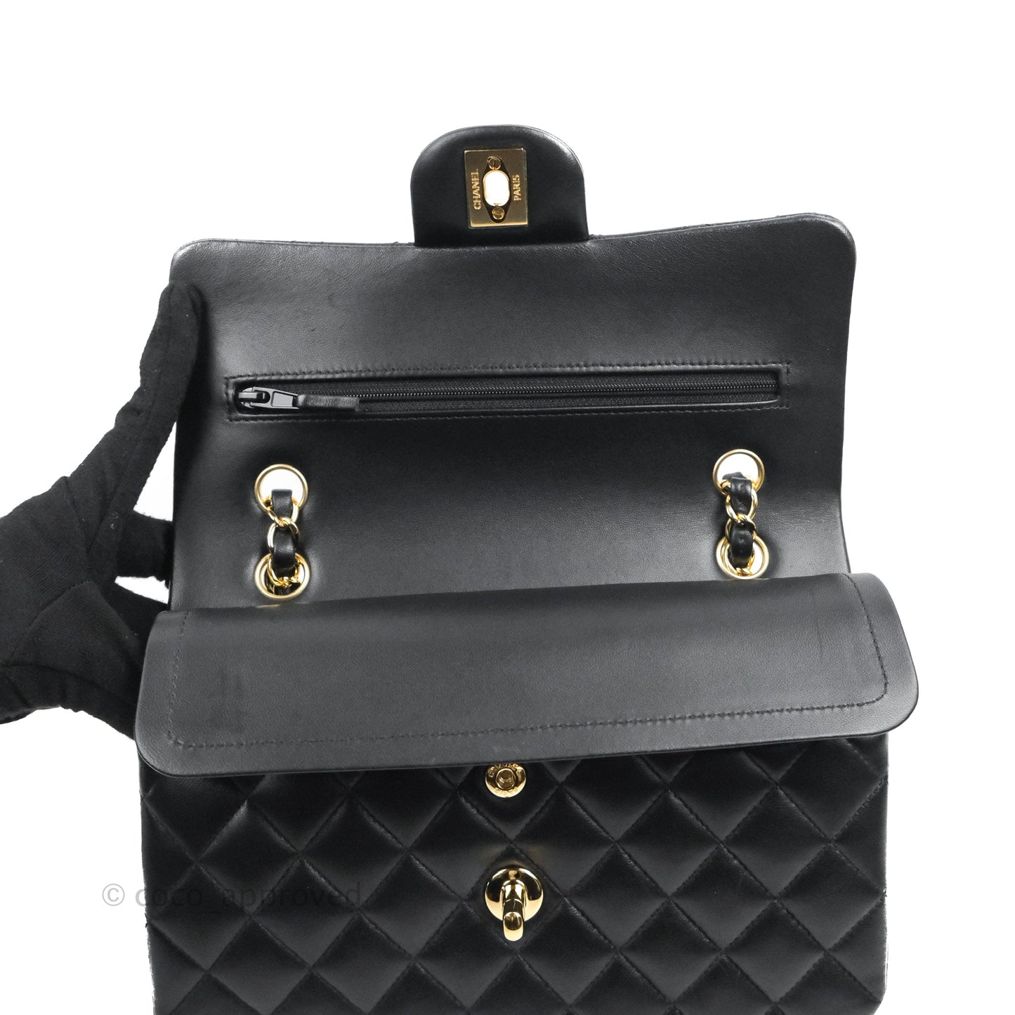 Chanel Small Classic Quilted Flap Black Lambskin Gold Hardware