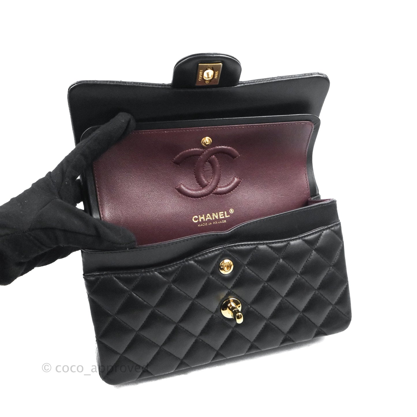 Chanel Small Classic Quilted Flap Black Lambskin Gold Hardware