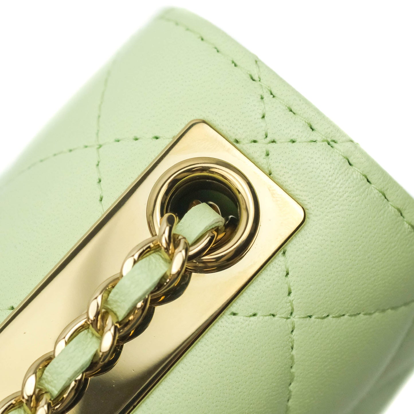 Chanel Mini Quilted Trendy CC Clutch With Chain Light Green Lambskin Gold Hardware
