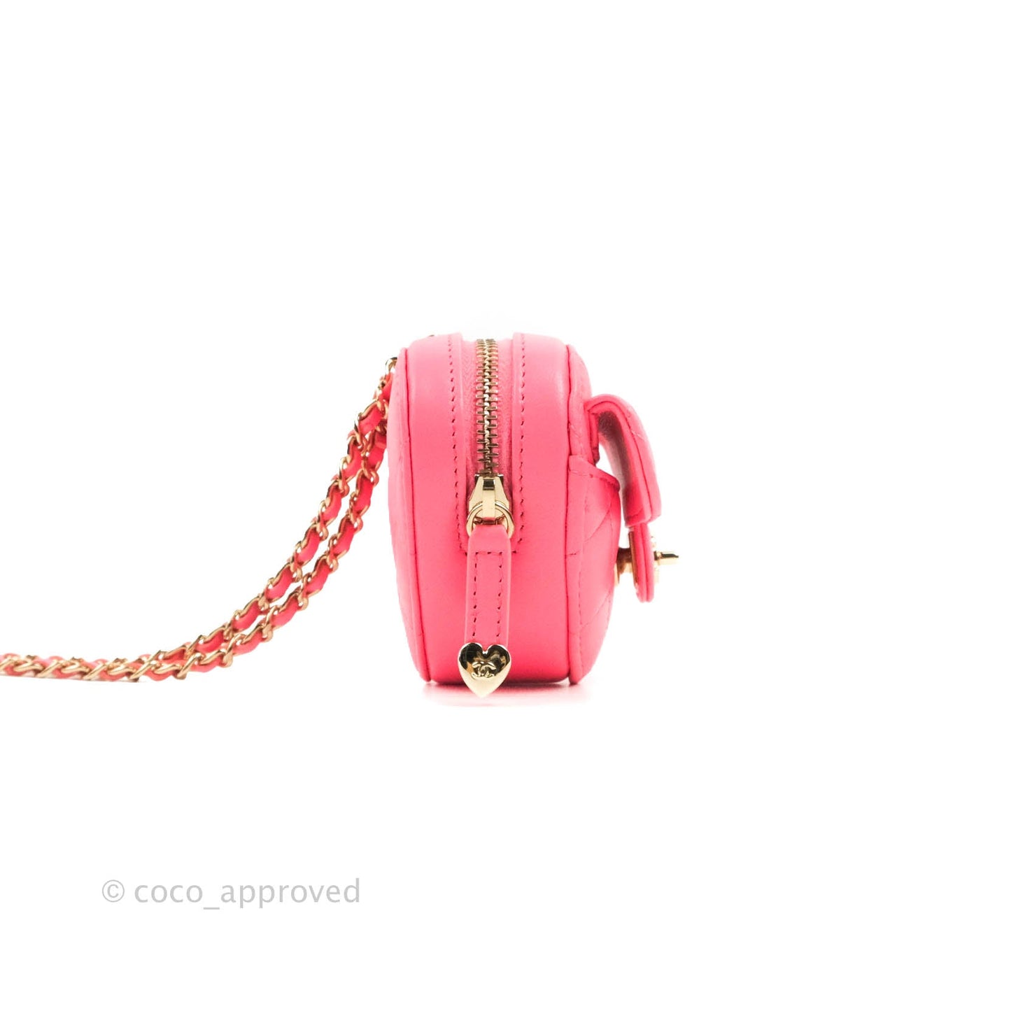 Chanel Small Heart Coin Purse Necklace Pink Lambskin Gold Hardware 22S