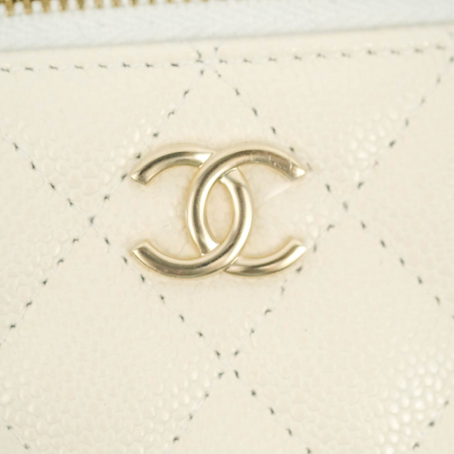 Chanel Quilted Small Handle With Care Vanity Case With Chain White Caviar Gold Hardware