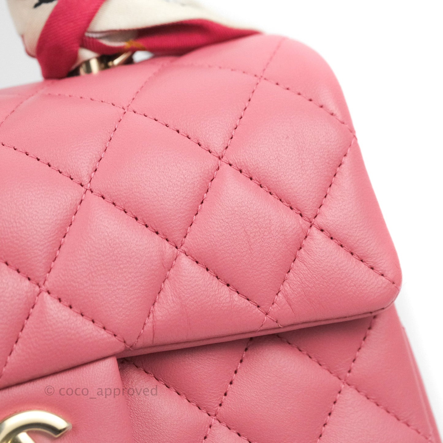 Chanel Top Handle Mini Rectangular Flap Bag Pink Lambskin Gold Hardware With Twilly