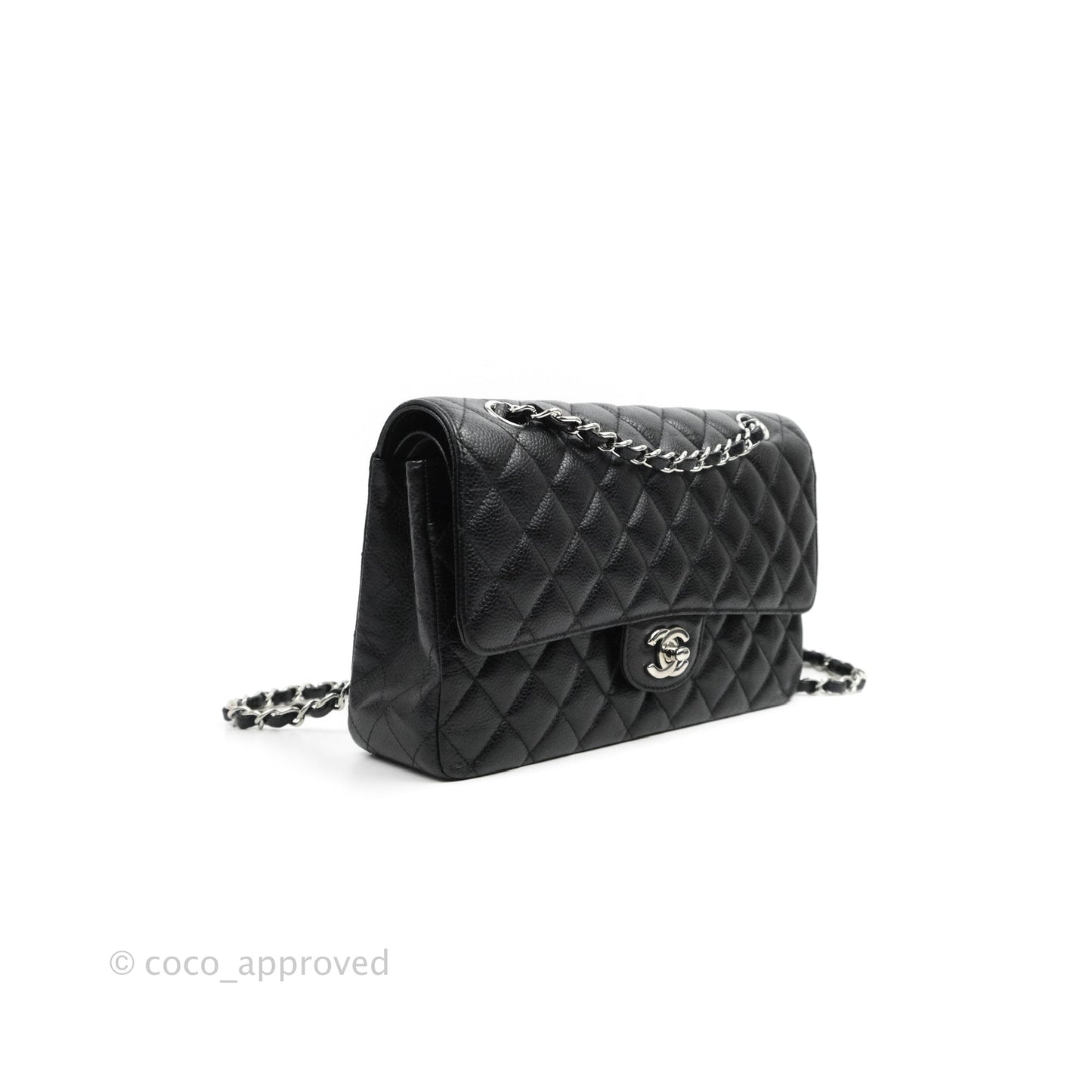 Chanel Classic M/L Medium Flap Quilted Black Caviar Silver Hardware