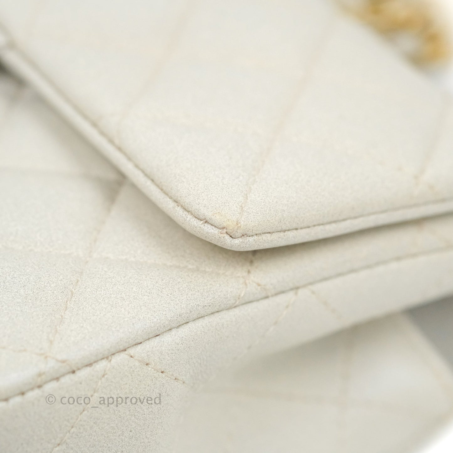 Chanel Top Handle Mini Rectangular Flap Bag Iridescent White Lambskin Aged Gold Hardware