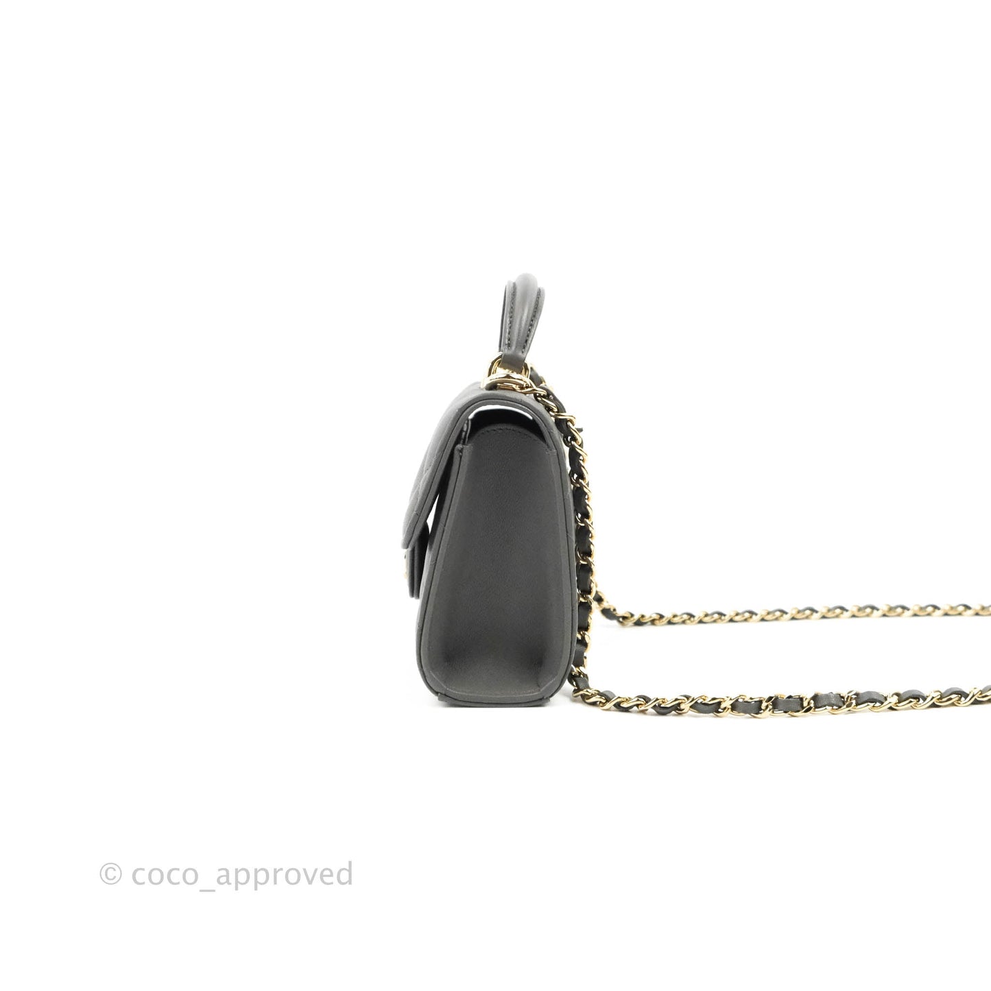 Chanel Mini Handle Clutch With Chain Grey Lambskin Gold Hardware