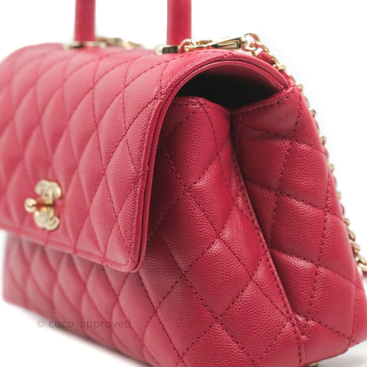 Chanel Small Coco Handle Quilted Dark Pink Caviar Gold Hardware 21A