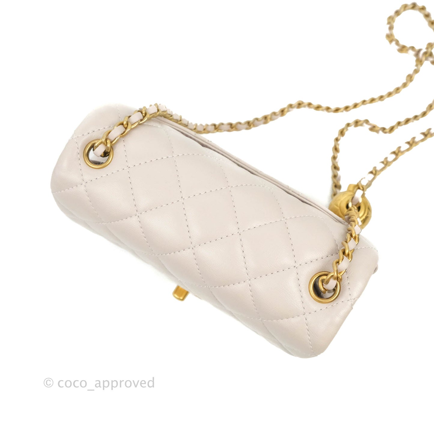 Chanel Mini Square Pearl Crush Quilted Pale Lilac Lambskin Gold Hardware