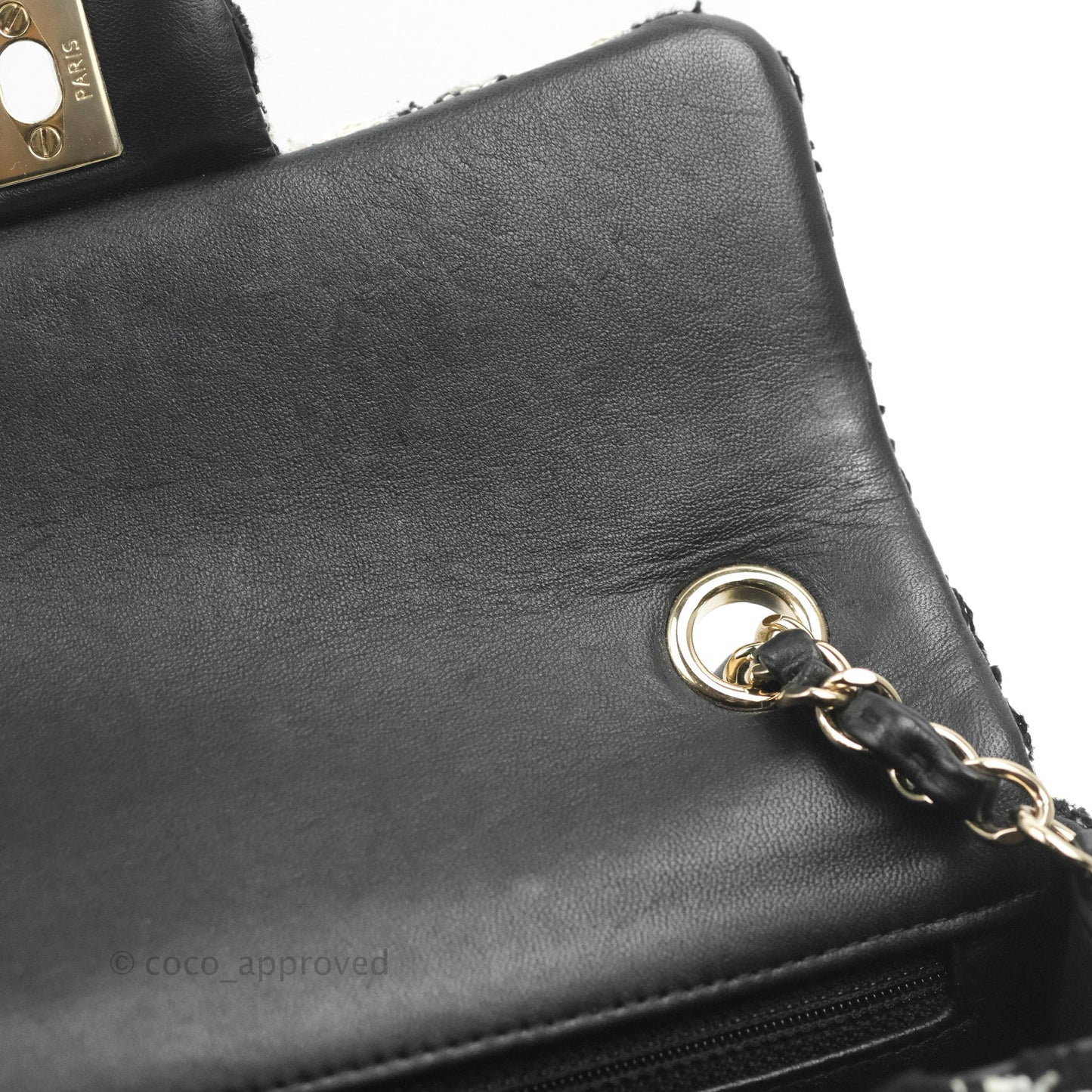 Chanel Quilted Mini Rectangular Flap Tweed Houndstooth Black & White Gold Hardware