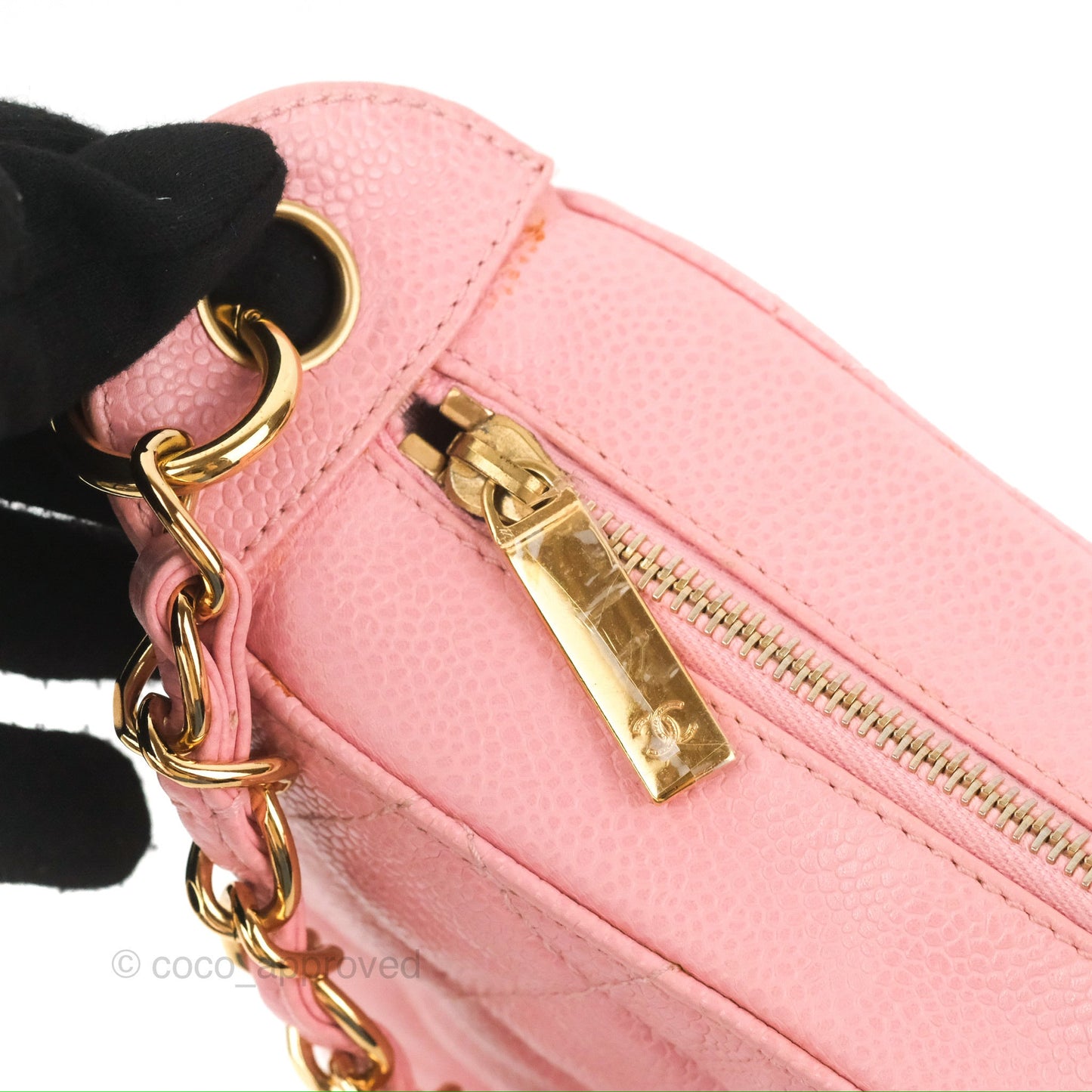 Chanel Vintage CC Quilted Shoulder Bag Pink Caviar Gold Hardware