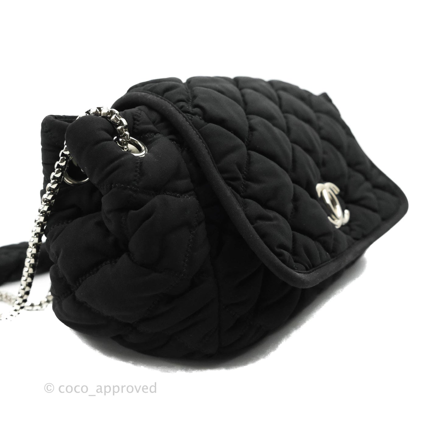 Chanel Black Jersey Bubble Quilt Accordion Flap Bag Silver Hardware
