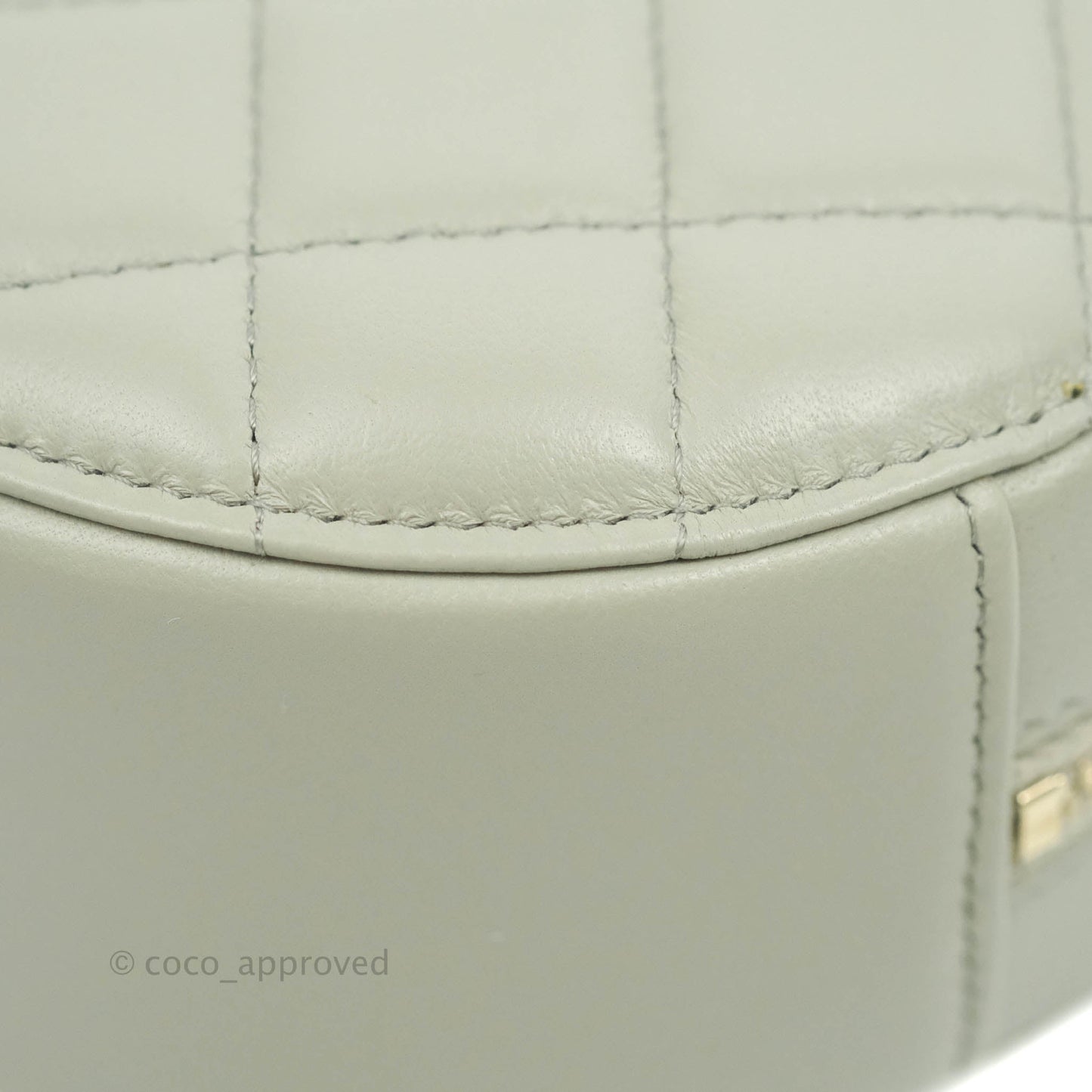 Chanel Quilted Round Pearl Crush Clutch With Chain Grey Lambskin Aged Gold Hardware