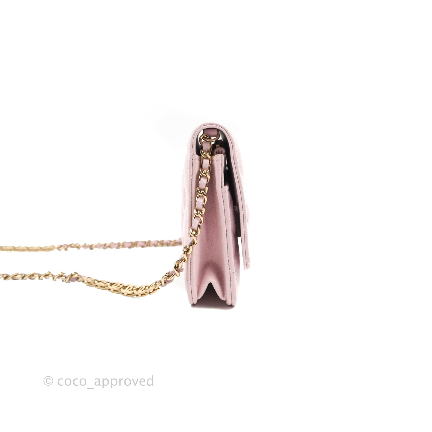 Chanel Quilted CC Chain Wallet on Chain WOC Light Pink Caviar Gold Hardware 22P