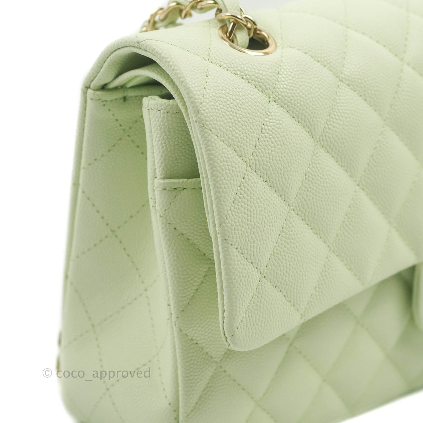 Chanel Classic M/L Medium Flap Quilted Avocado Green Caviar Gold Hardware
