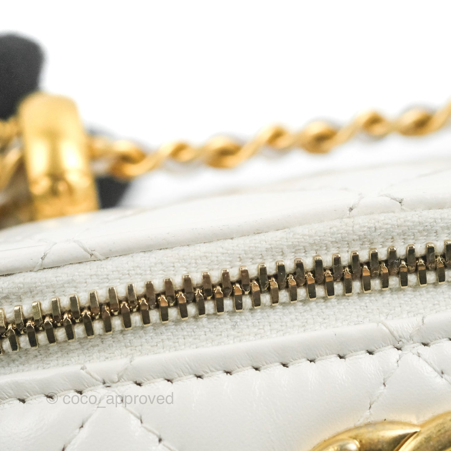 Chanel Quilted Mini Perfect Fit Vanity With Chain White Calfskin Aged Gold Hardware