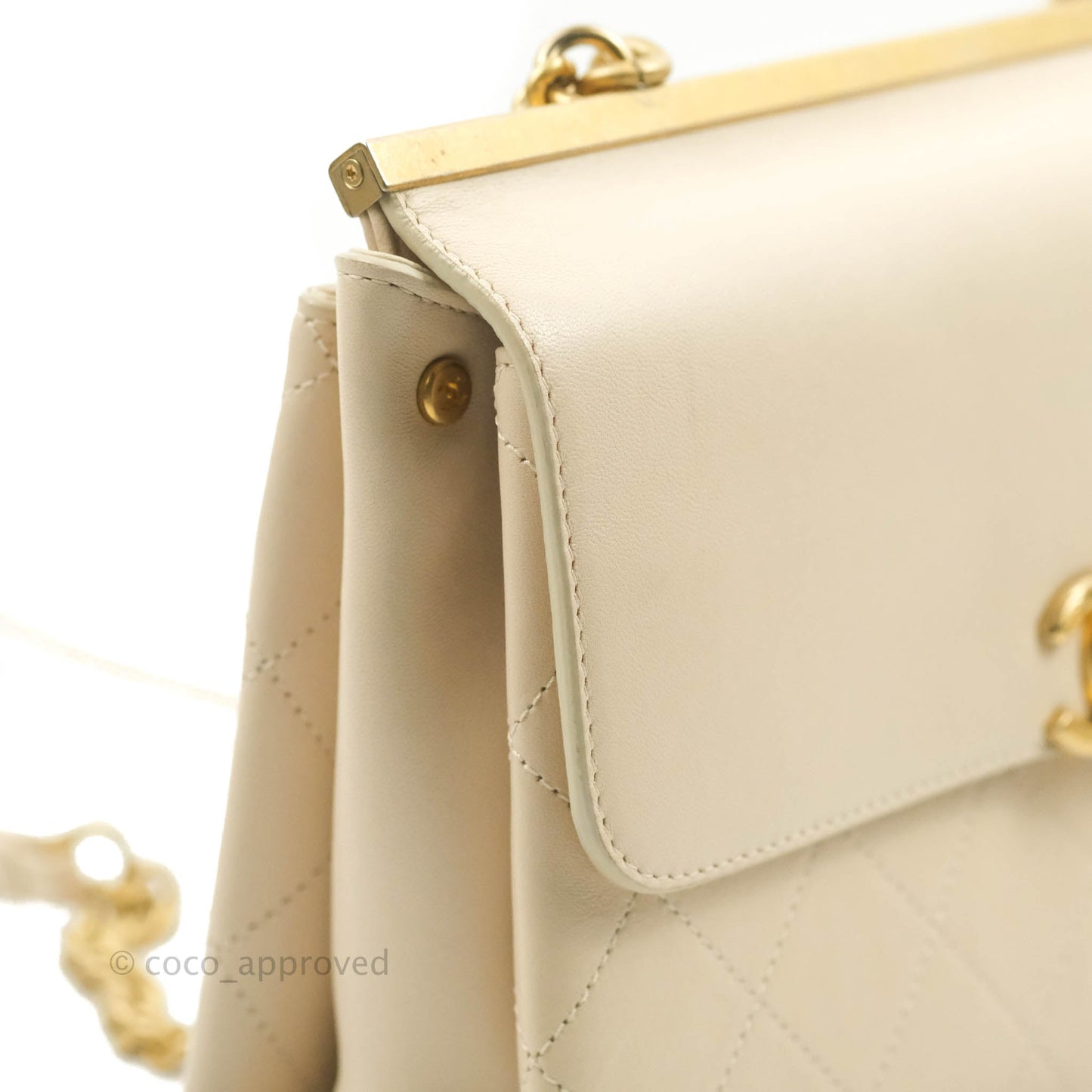 Chanel Small Flat Quilted Coco Luxe Flap Bag Light Beige Aged Gold Hardware