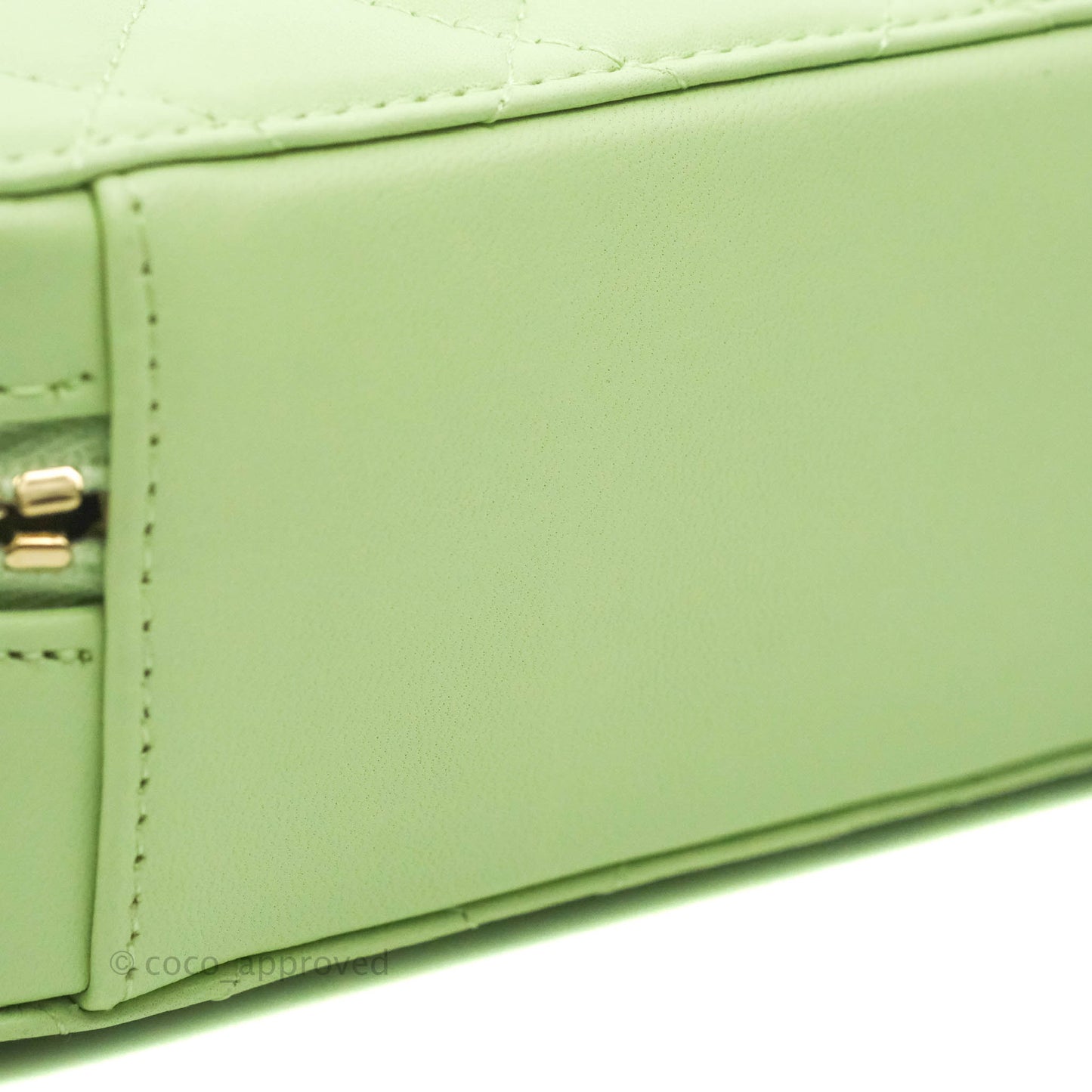 Chanel Mini Pearl Crush Quilted Camera Case Pastel Green Lambskin Aged Gold Hardware