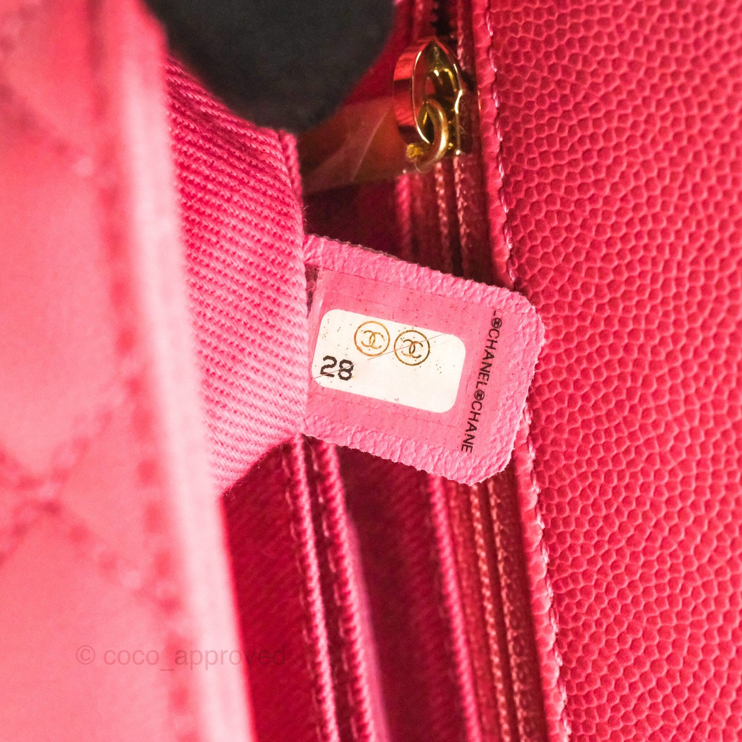 Chanel Small Coco Handle Quilted Pink Caviar Aged Gold Hardware Lizard Embossed Handle