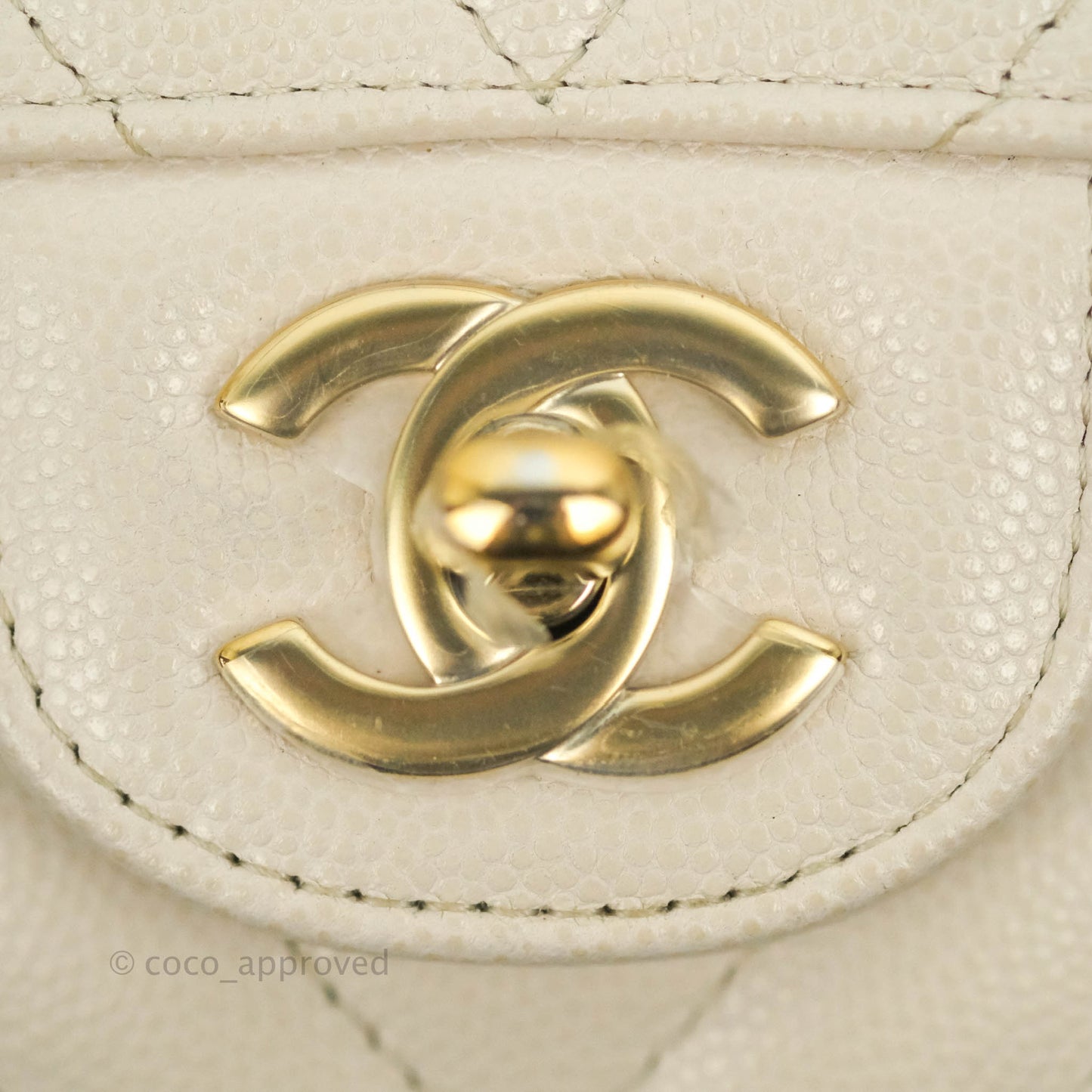 Chanel Classic M/L Medium Double Flap Chevron Ivory Caviar Gold Hardware
