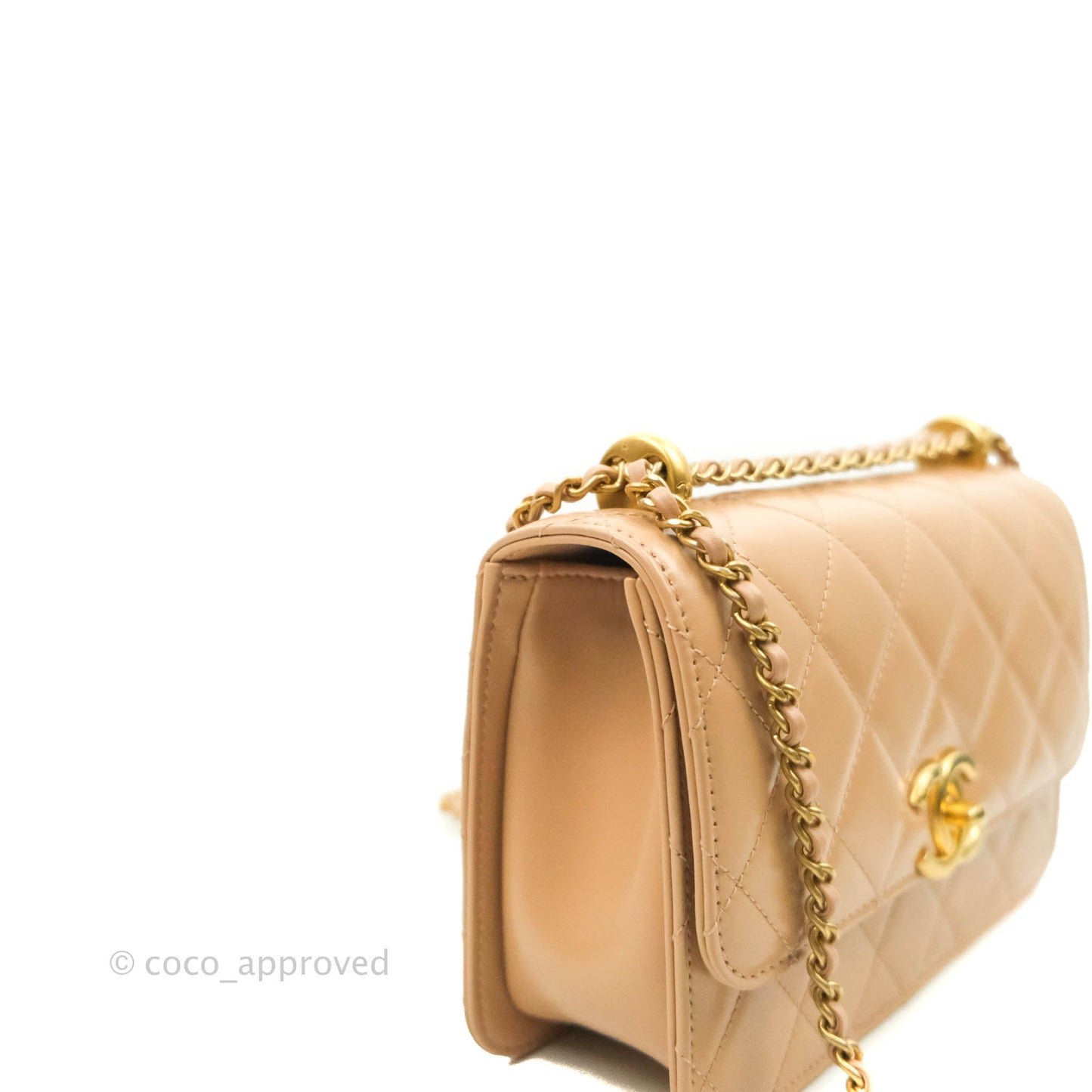 Chanel Quilted Small Perfect Fit Adjustable Beige Calfskin Gold Hardware 21A