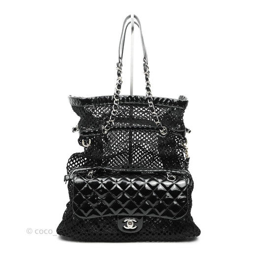 Chanel La Madrague Large Net Tote w Removable Patent Medium Flap